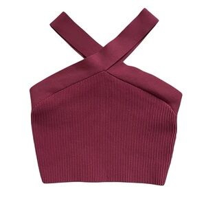 Aritzia Babaton Pink Halter Ribbed Criss Cross Cropped Tank Top Feminine Medium